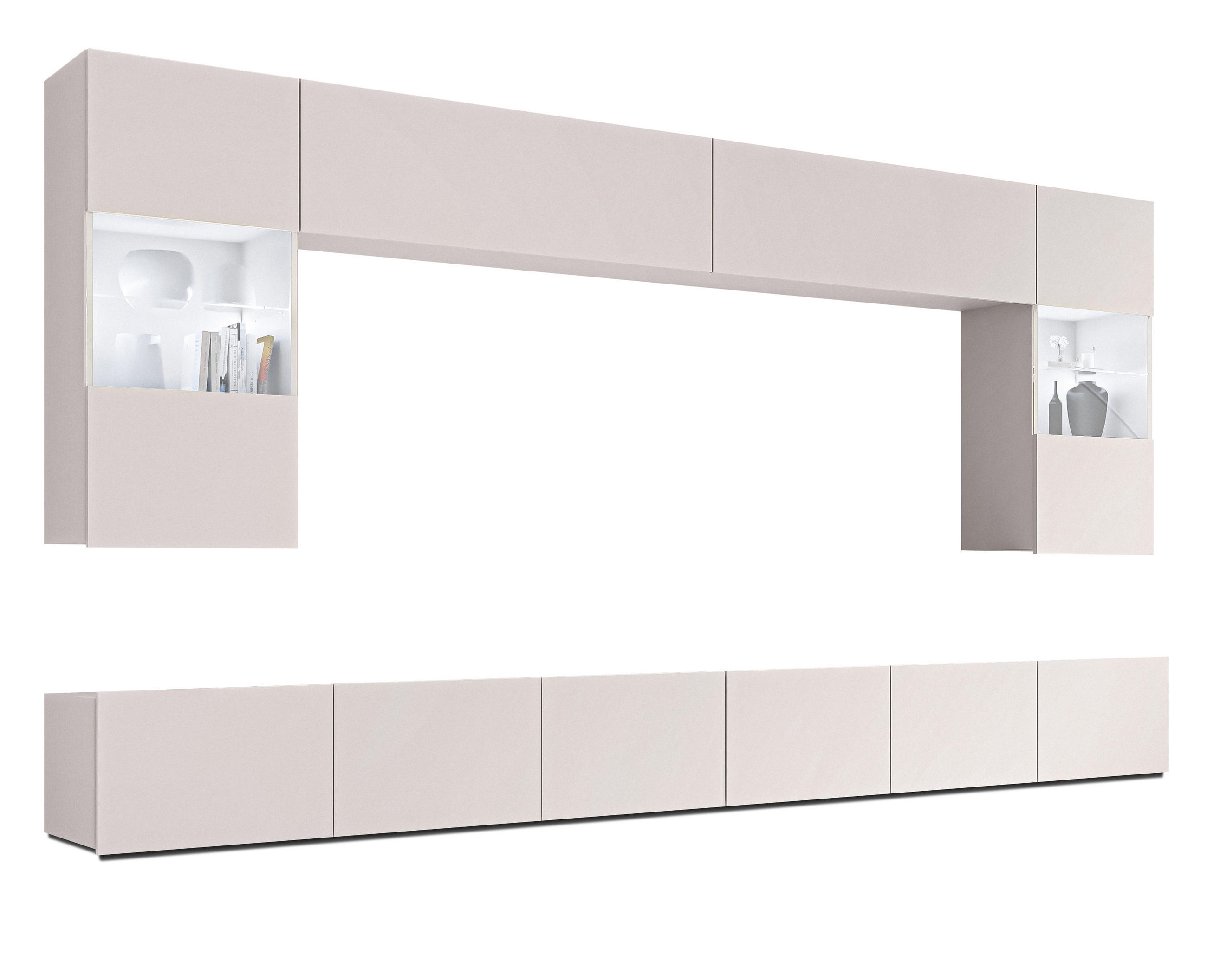 WOHNWAND Kossana 1 Modern Beige 300/154/43 cm Stilvoll - Beige, Holzwerkstoff/Kunststoff (300/154/43cm) - AX Living