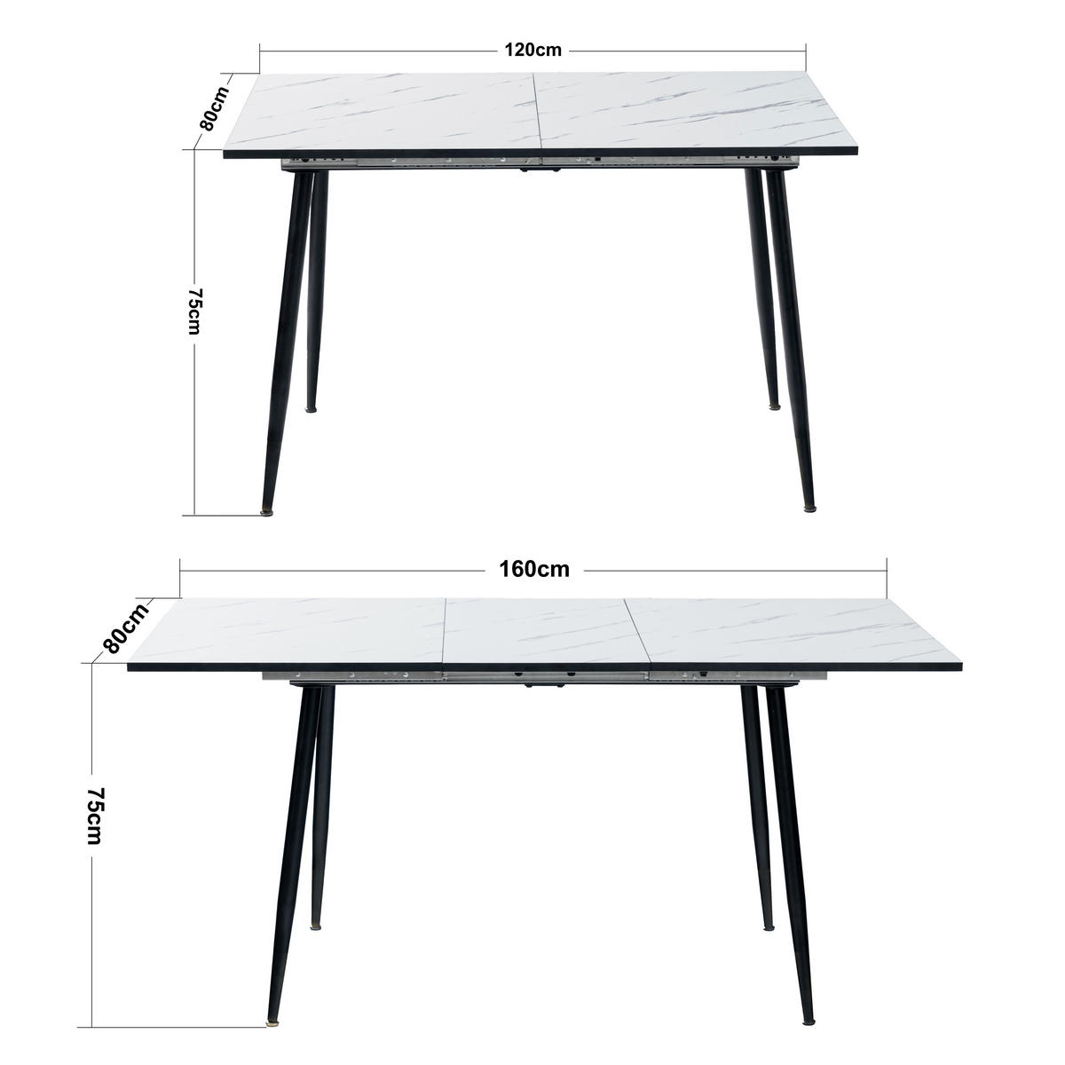 ESSTISCH SET Schwarz und Wildleder - Schwarz/Braun, Holzwerkstoff/Metall (80/75/160cm) - Urban Meuble