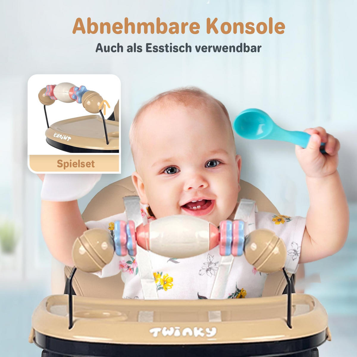 HOCHSTUHL Baby mit Liegefunktion und Tisch Schwarz und Beige - Beige/Schwarz, Kunststoff (54/95/52cm) - Twinky