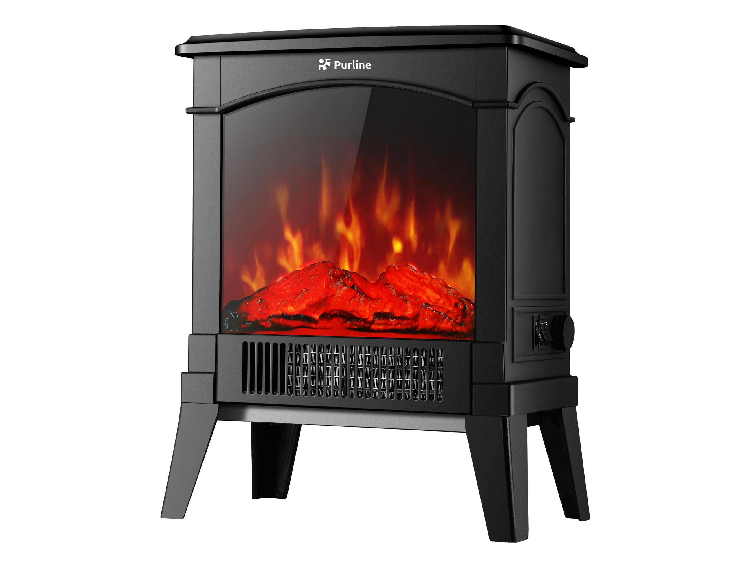 ELEKTROKAMIN Schwarz Bodenmodell mit integrierter Heizung 1500 W - Schwarz, Glas (35/46/22cm) - Purline