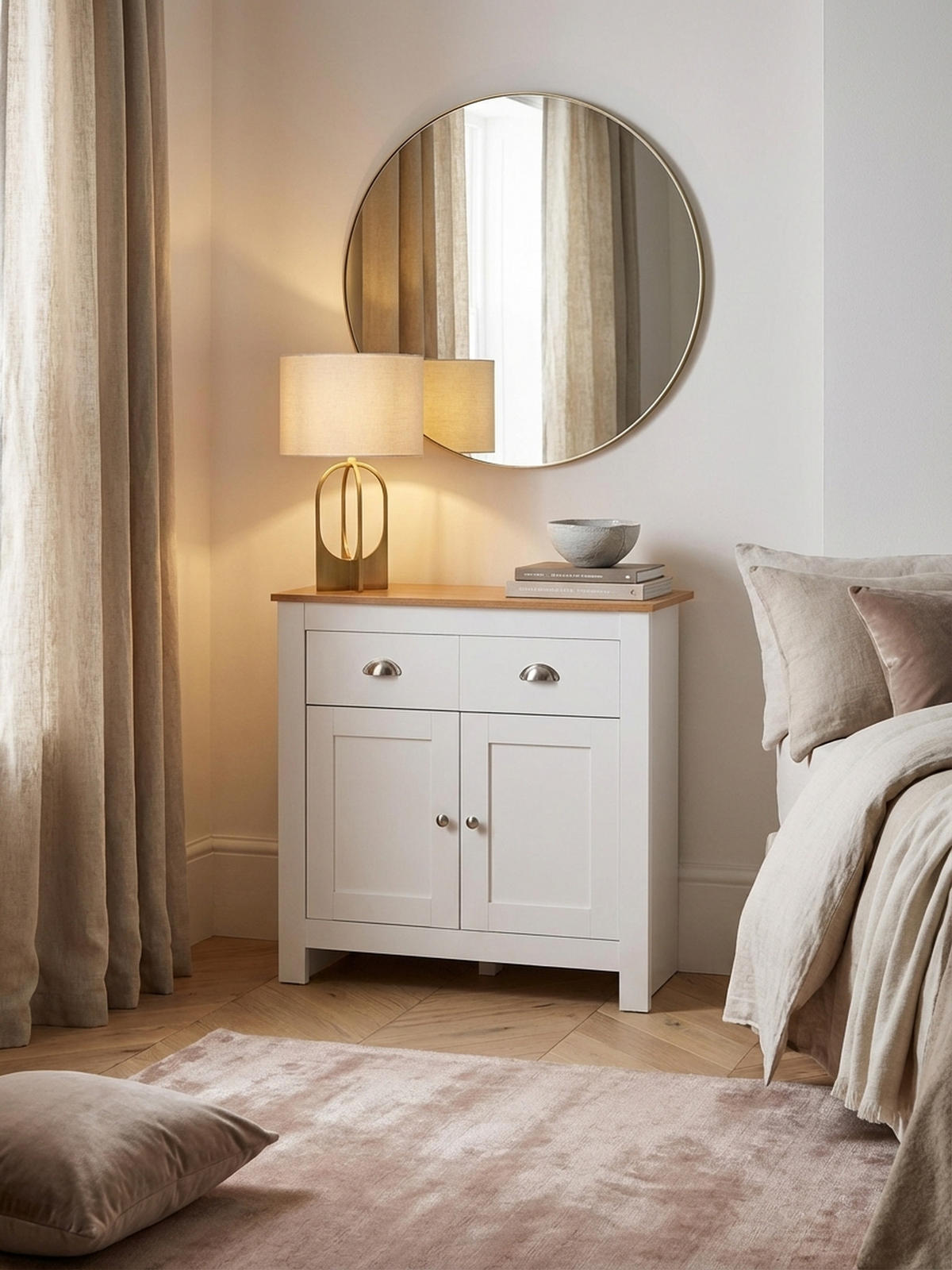 SIDEBOARD – Eiche/Weiß, 2 Schubladen, melaminbeschichtet, modern - Weiß, Holz/Metall (79/81/35cm) - KADIMA DESIGN