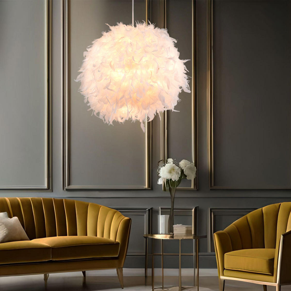 HÄNGELEUCHTE KATUNGA Federn Weiß - Weiß, Metall (45/45/120cm) - Globo Lighting