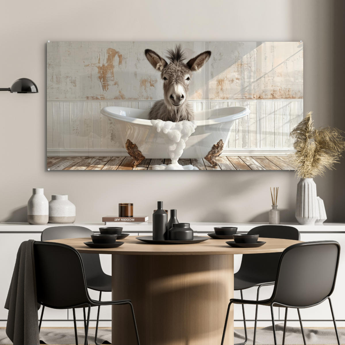 ACRYLGLASBILD Esel - Tiere - Badewanne - Schaumstoff 120x60 cm - Weiß, Glas (120/60cm) - MuchoWow
