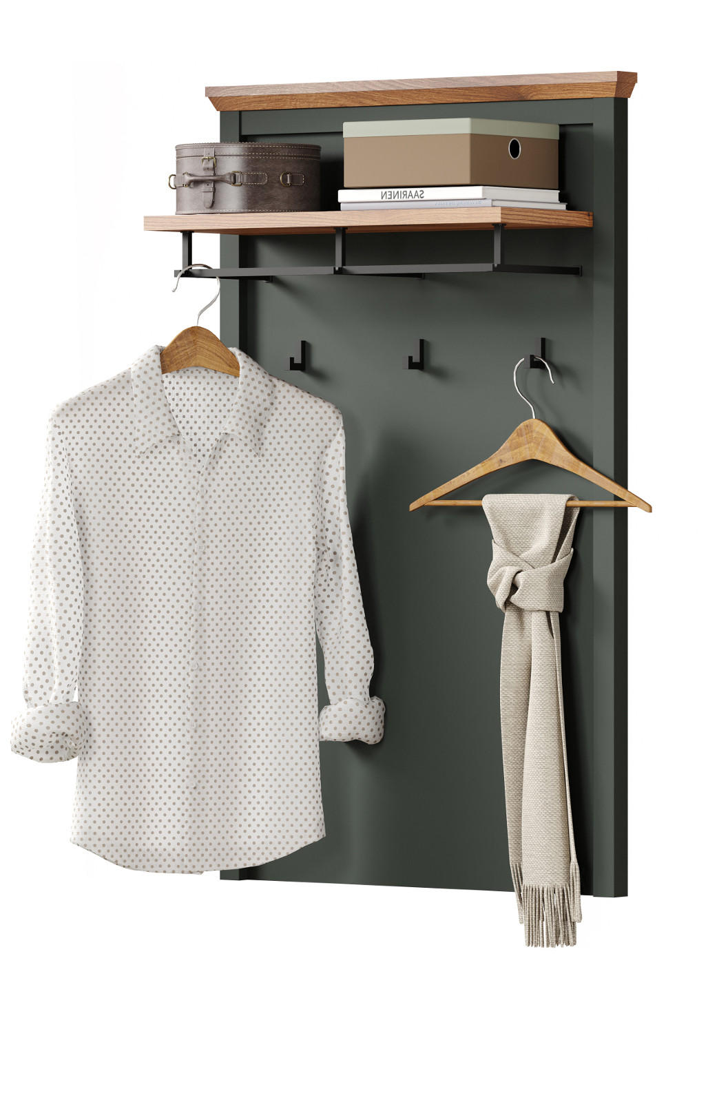 GARDEROBENPANEEL grün, Evoke Eiche 77 x 123 cm, Wandgarderobe im Landhaus-Stil - Eichefarben/Grün, Holzwerkstoff (28/123/77cm) - Top.Furn