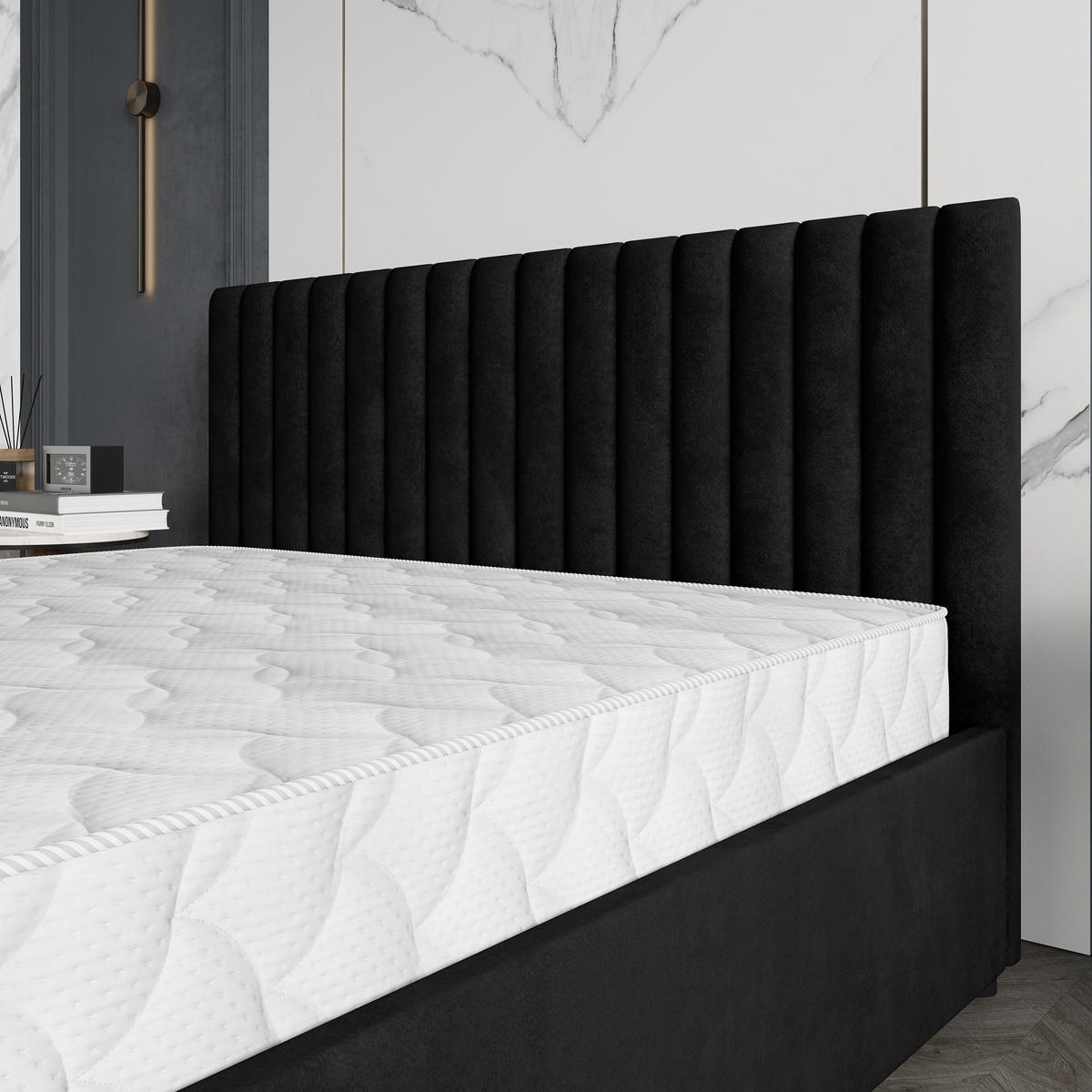POLSTERBETT CARMIA 160x200 cm mit Bettkästen - Schwarz - Schwarz, Holz (172/200cm) - MASSENO
