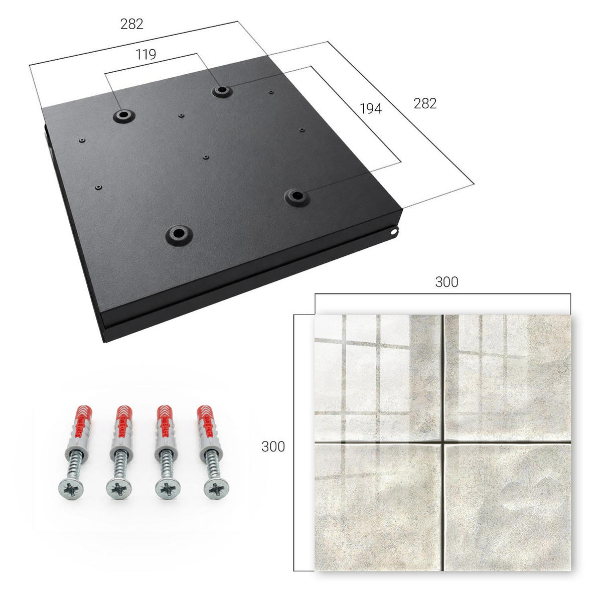 SCHLÜSSELBOX Schwarz 30x30 cm- Türöffnung nach rechts - Beige Fliesen - Beige, Metall (30/30/5cm) - TULUP