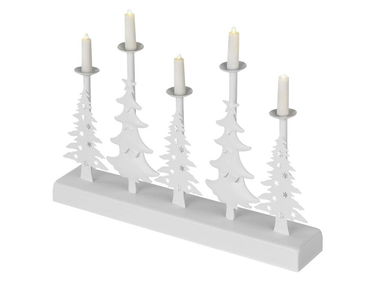 LED-WEIHNACHTSLEUCHTER mit Bäumen und Kerzen, Warmweiß, 24 cm, mit Timer - Weiß, Metall (32.5/24/5cm) - LAALU