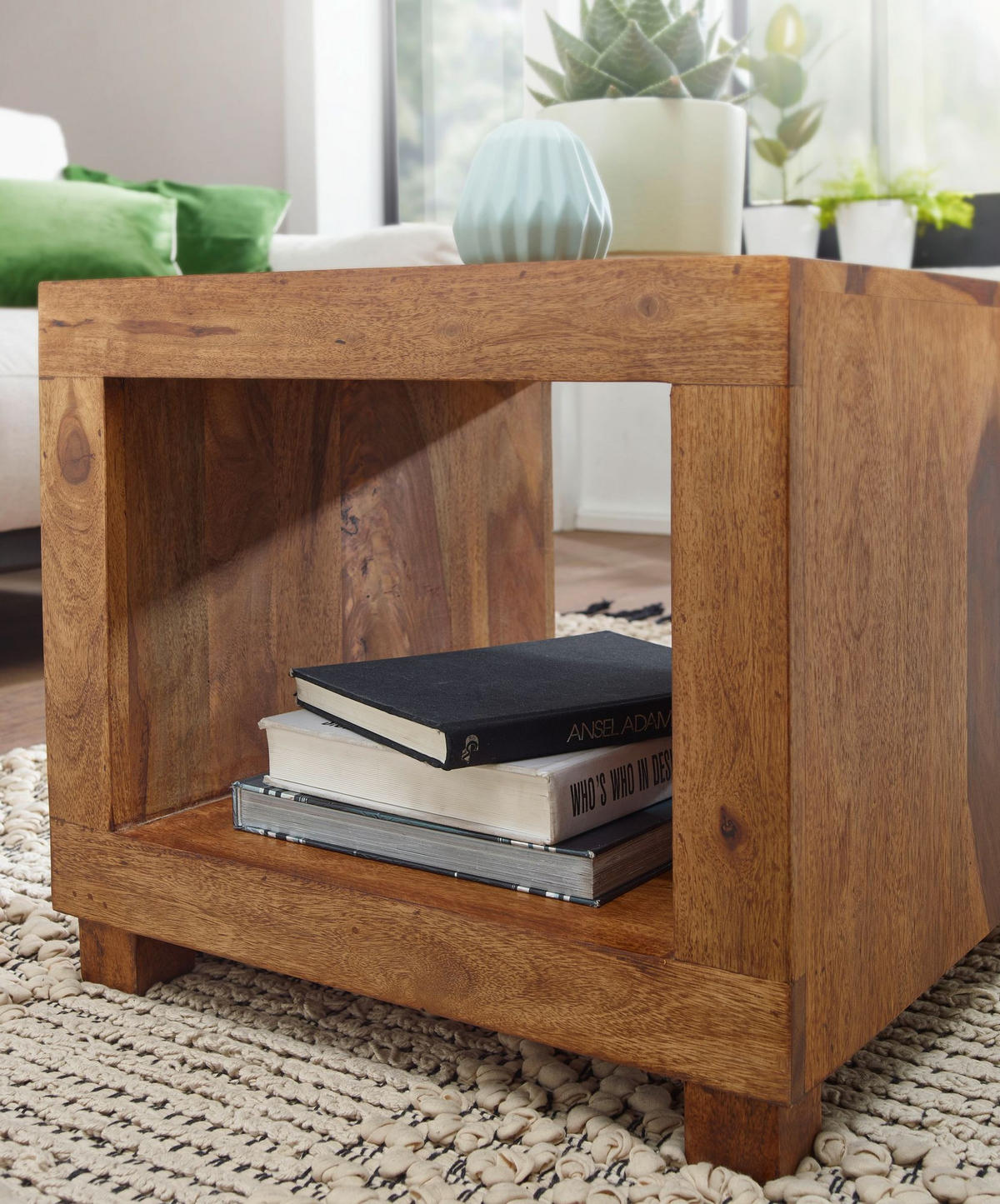 COUCHTISCH Massivholz Sheesham 50cm breit Dunkelbraun Landhaus-Design - Braun, Holz (50/50/45cm) - KADIMA DESIGN