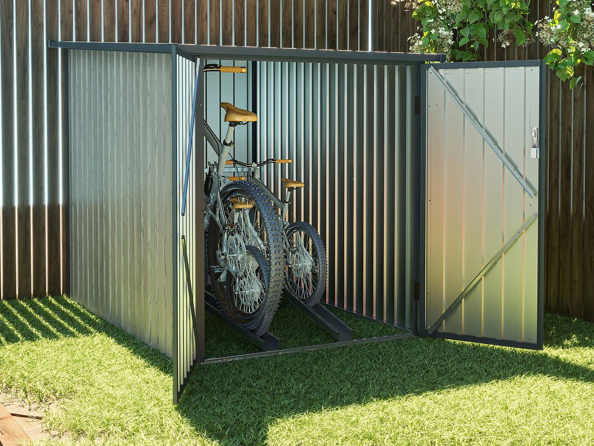 FAHRRADBOX - 2 -Sitzer - Stahl - anthrazitgrau, naturfarben dunkel - NIKI - Taupe, Metall (128/142/189cm) - Vente-Unique