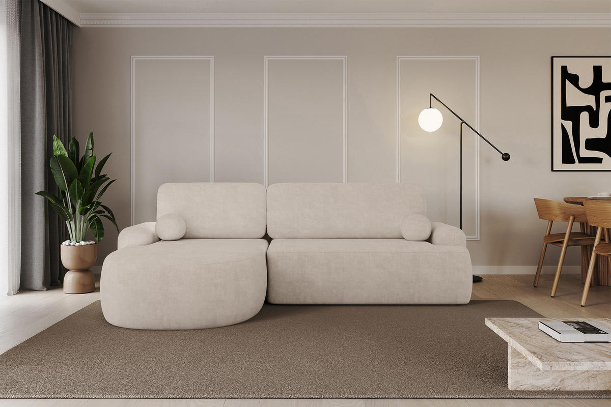 ECKSOFA mit Schlaffunktion und Bettkasten LIRA-L - 264x172x89 Beige - Beige, Holzwerkstoff/Textil (264/172cm) - ALTDECOR