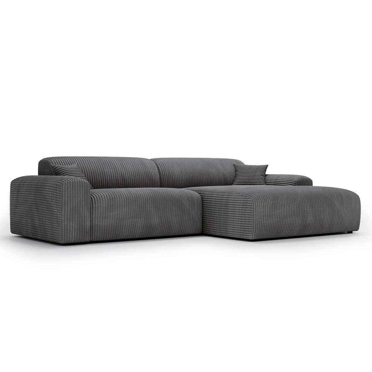 ECKSOFA mit Longchair - Cord - Schwarz/Grau, Kunststoff/Textil (284/178cm) - home24