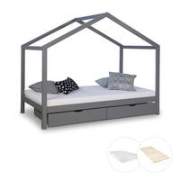 HAUSBETT mit Matratze mit Stauraum 90/200 cm Grau - Grau, Holz (208/160/96cm) - Homestyle4u