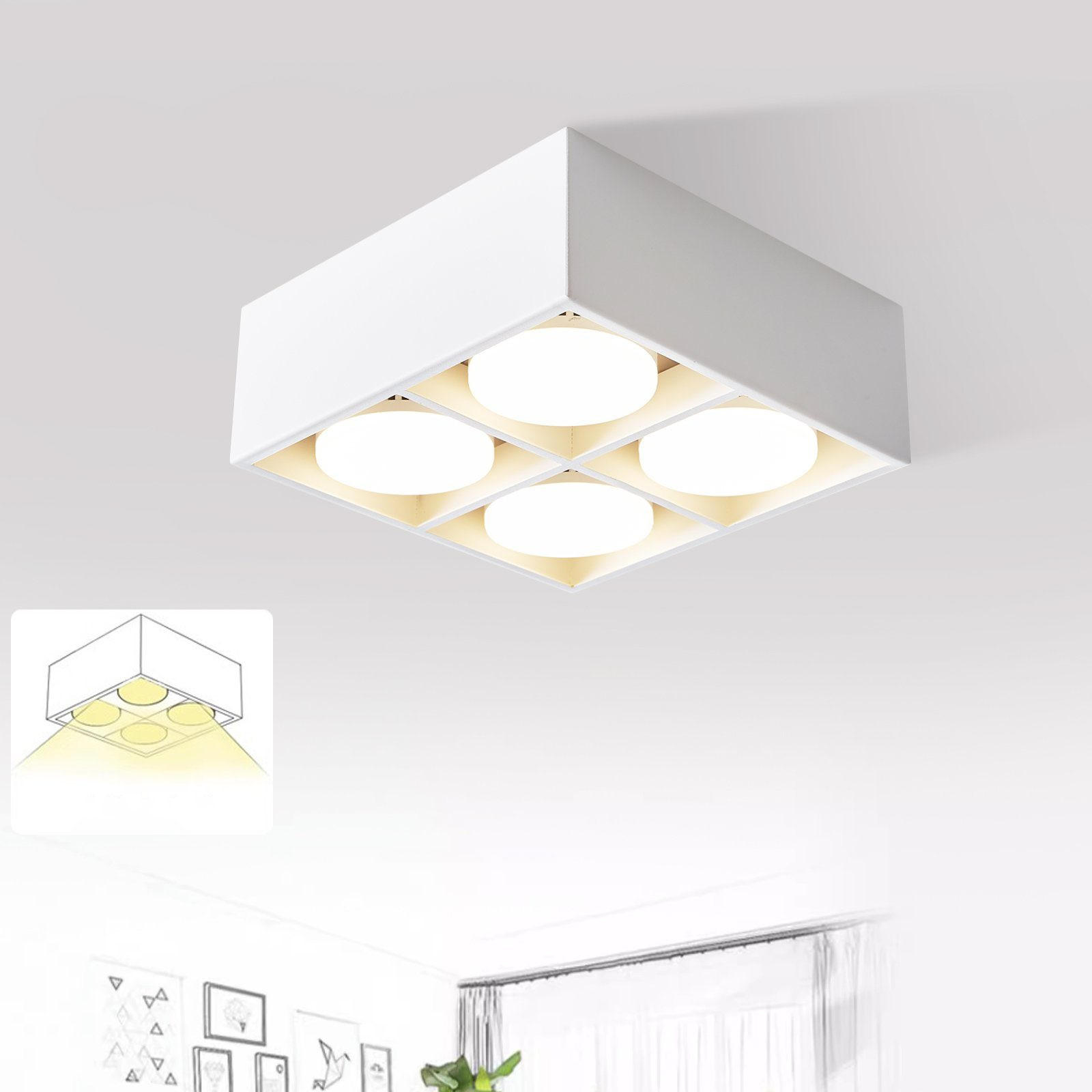 LED-DECKENLEUCHTE Harmonie 4-flammig 20/20/9 cm - Weiß, Metall (20/20/9cm) - Nettlife