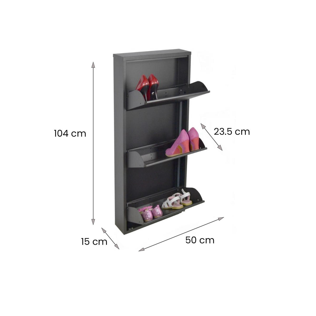 SCHUHSCHRANK Schwarz 15/50/104 cm - Schwarz, Metall (50/104/15cm) - DMORA