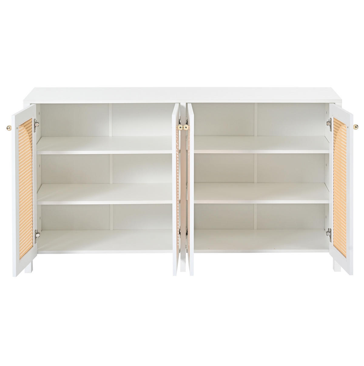 SIDEBOARD aus MDF mit 4 Kunst-Rattantüren Weiß - Weiß, Holzwerkstoff (145/40/80cm) - Modenvie