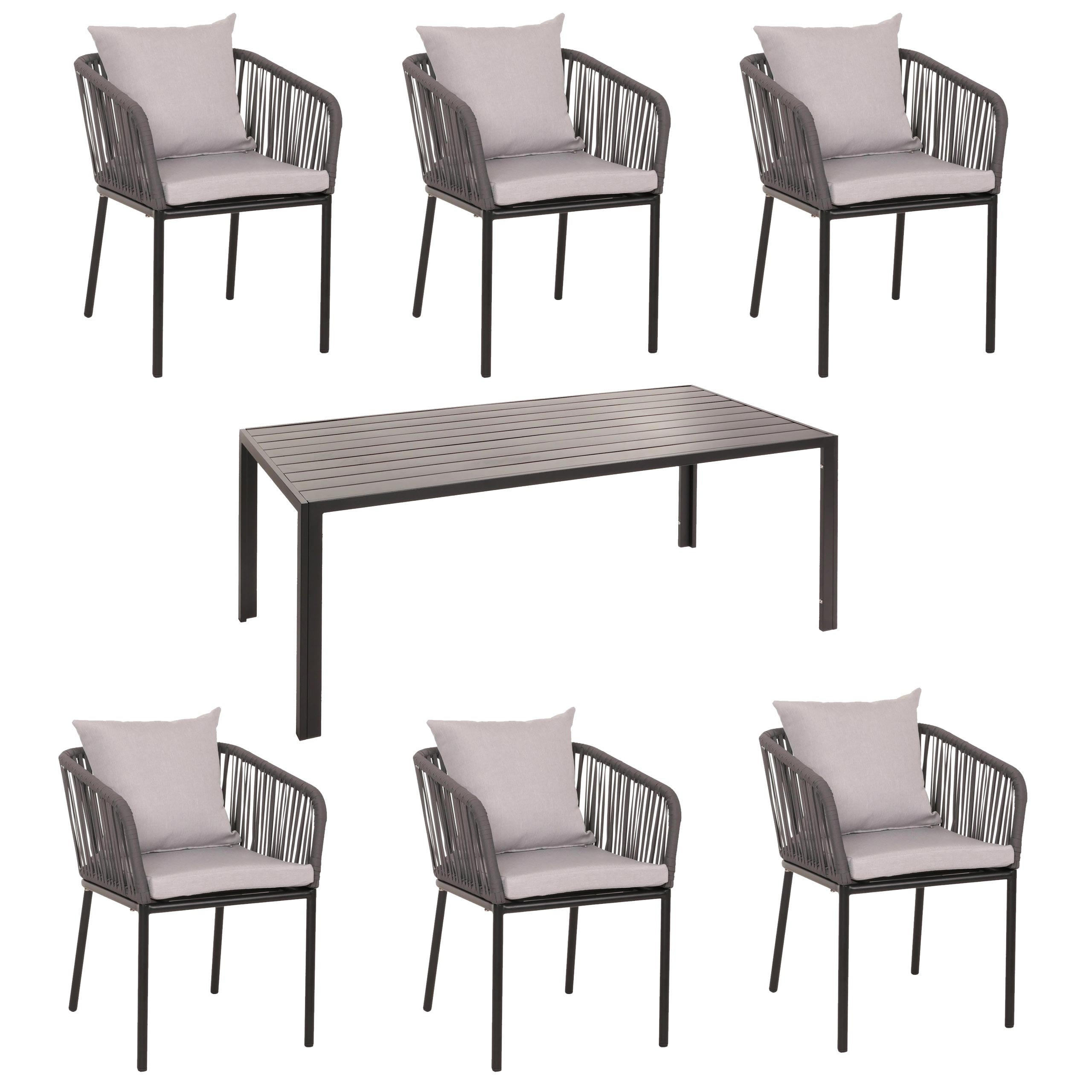 GARTENGARNITUR Tisch+6xStuhl Anthrazit Grau - Anthrazit, Metall - PROREGAL