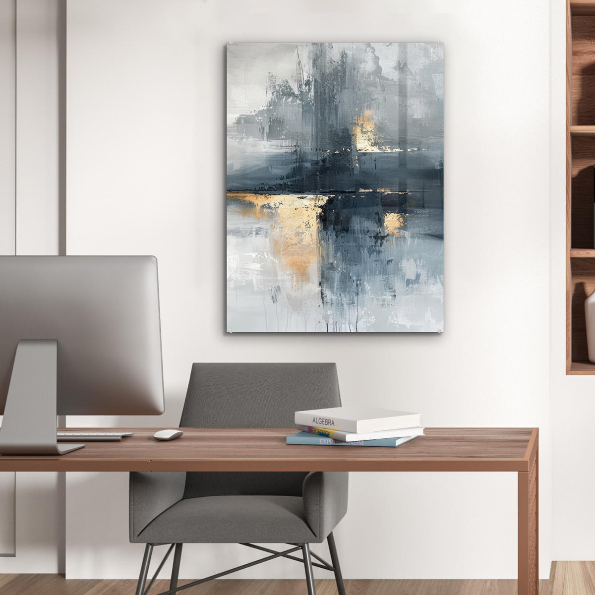 OBRAZ NA AKRYLOVOM SKLE Umenie - sivé - zlaté - abstraktné 60x80 cm - tmavosivá, sklo (60/80cm) - MuchoWow