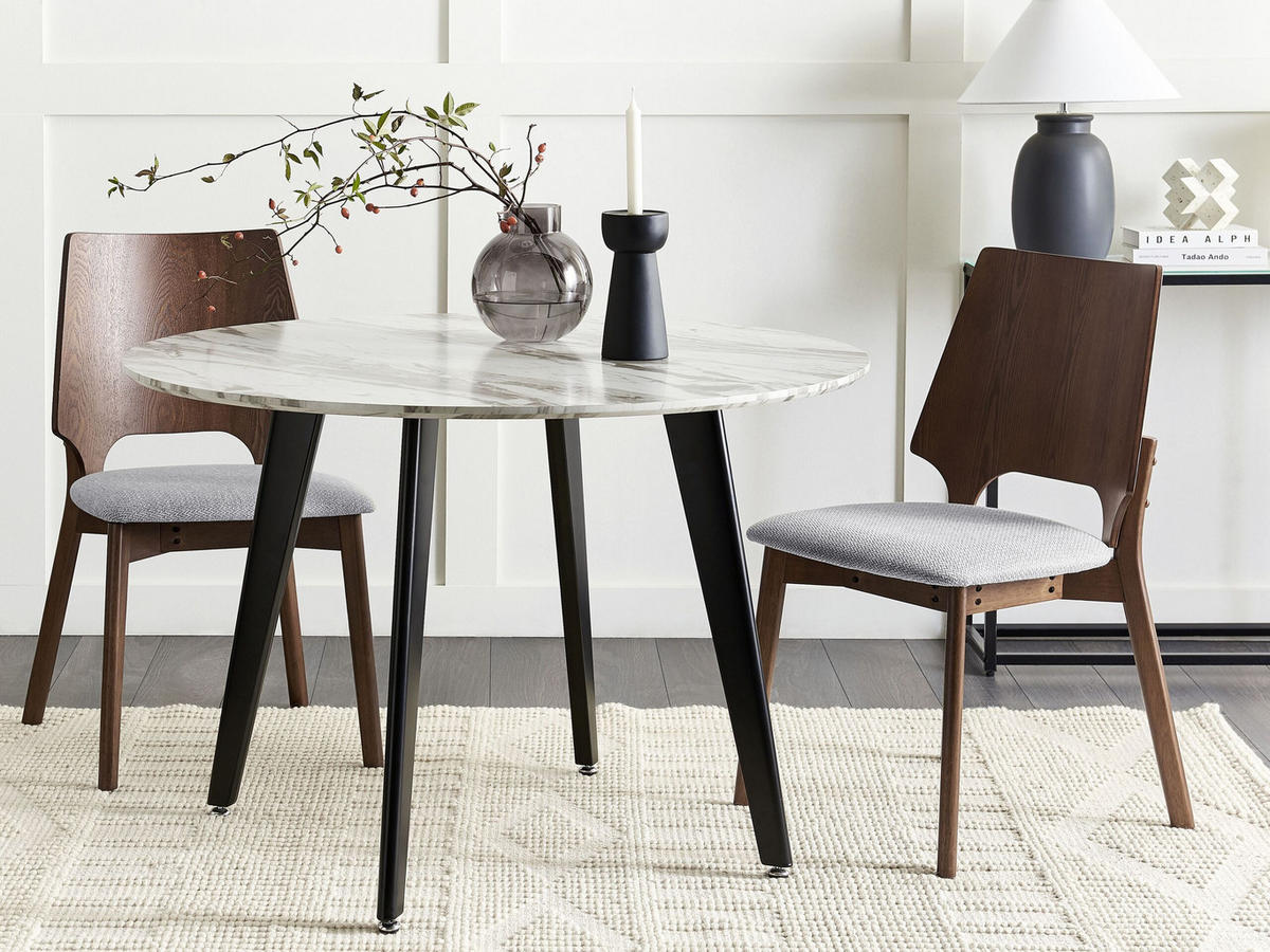 ESSZIMMERSTUHL 2er-Set Holzwerkstoff Dunkler Holzfarbton/Hellgrau Abee - Dunkelbraun, Holz/Textil (47/88/46cm) - Beliani