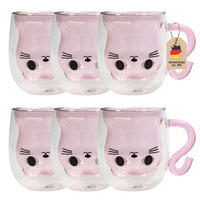 THERMO GLÄSER Design Katze 200ml (6-tlg.) - Rosa, Glas - Intirilife