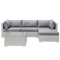 LOUNGE SET 4-Sitzer hellgrau rechtsseitig modular Auflagen grau Sano - Hellgrau/Grau, Kunststoff - Beliani