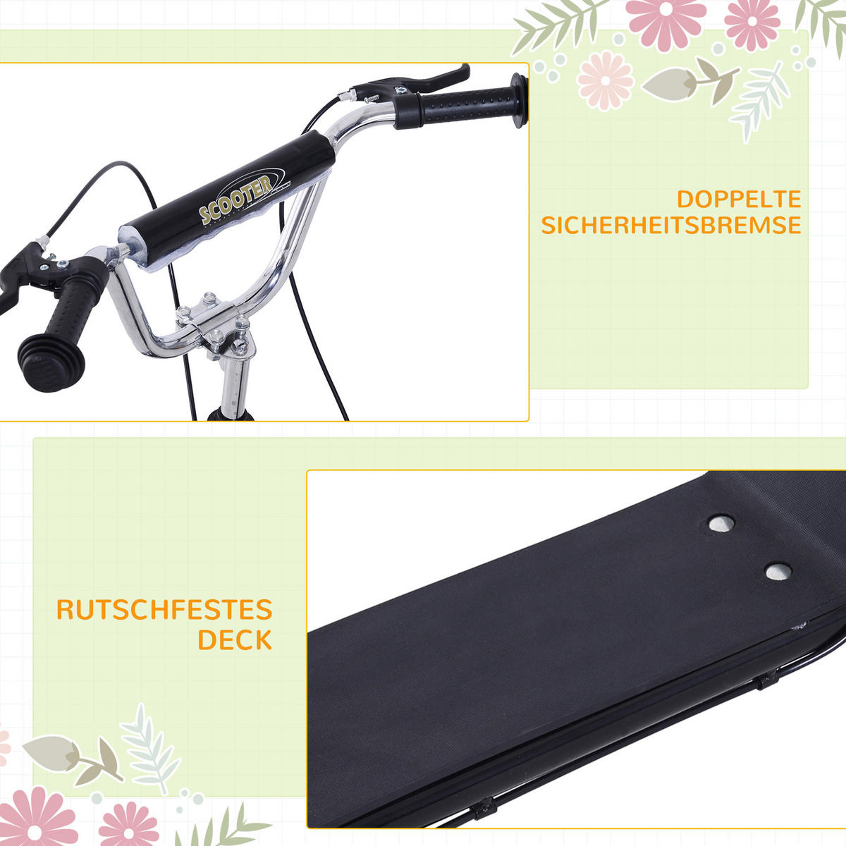 KINDERROLLER mit Luftreifen Scooter Roller Kinder Roller Kickboard 16'' Schwarz - Schwarz, Metall (143/58/100cm) - HOMCOM