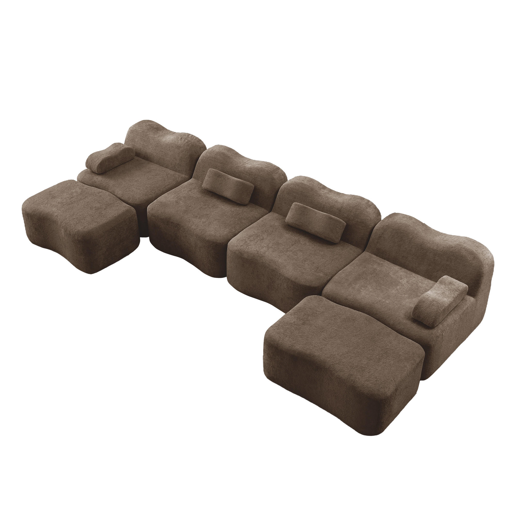 4-SITZER Sofa 384x167x70 cm aus Samtstoff rahmenlos modular, braun - Braun, Textil (167/70/384cm)