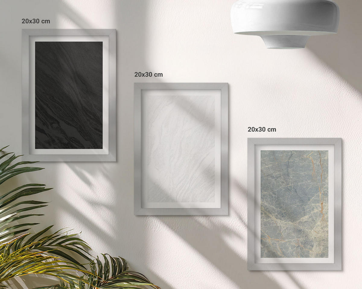 BILDER SET 3er Set - 20x30 cm Silberner Rahmen - Die Farben eleganter Steinstrukturen - Silberfarben, Kunststoff (20/30cm) - TULUP