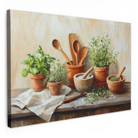 LEINWANDBILD Töpfe - Kräuter - Holz 30x20 cm - Terracotta, Textil (30/20cm) - MuchoWow