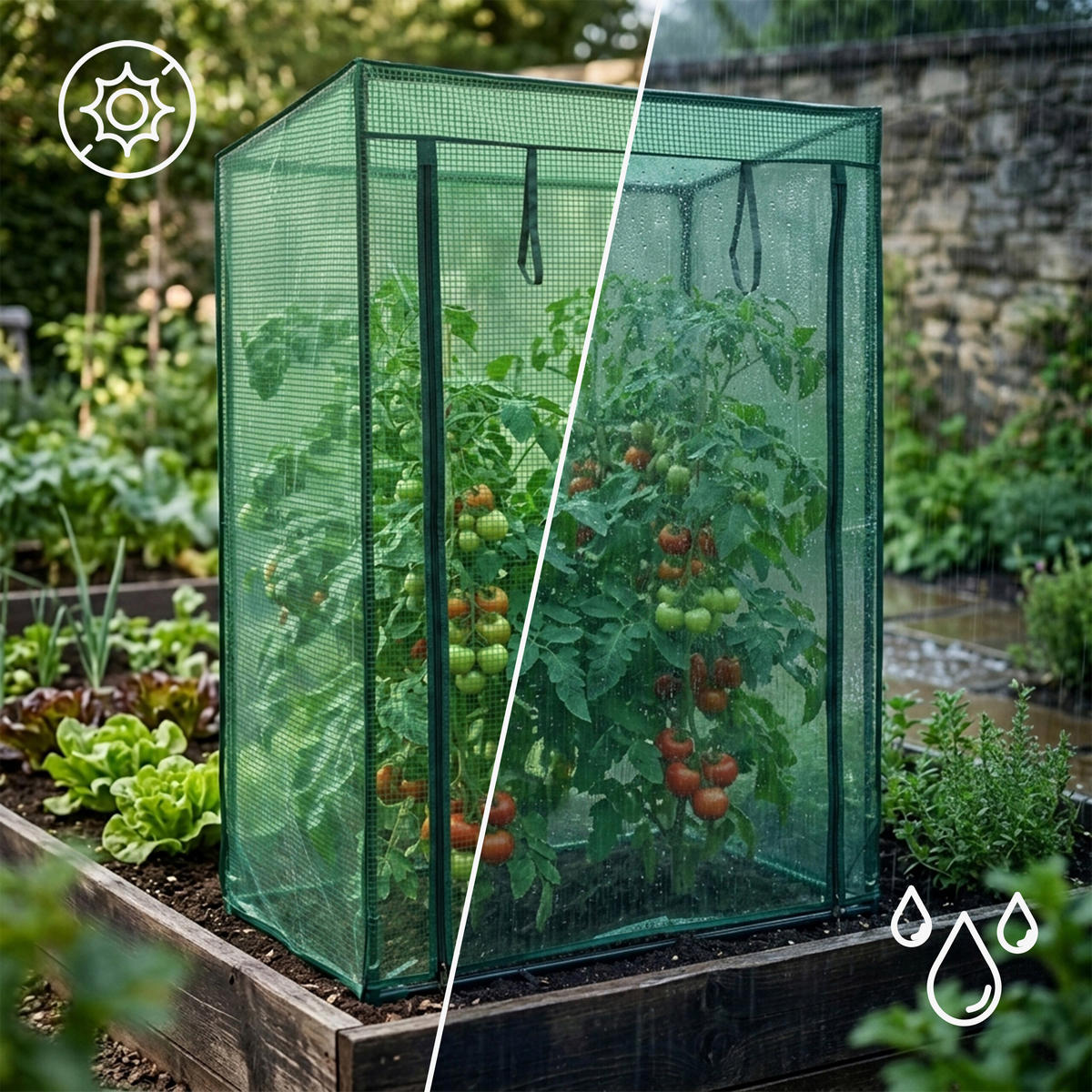 GEWÄCHSHAUS Transparent für Tomaten mit Schrägdach - Grün, Kunststoff/Metall (100/150/50cm) - Relaxdays