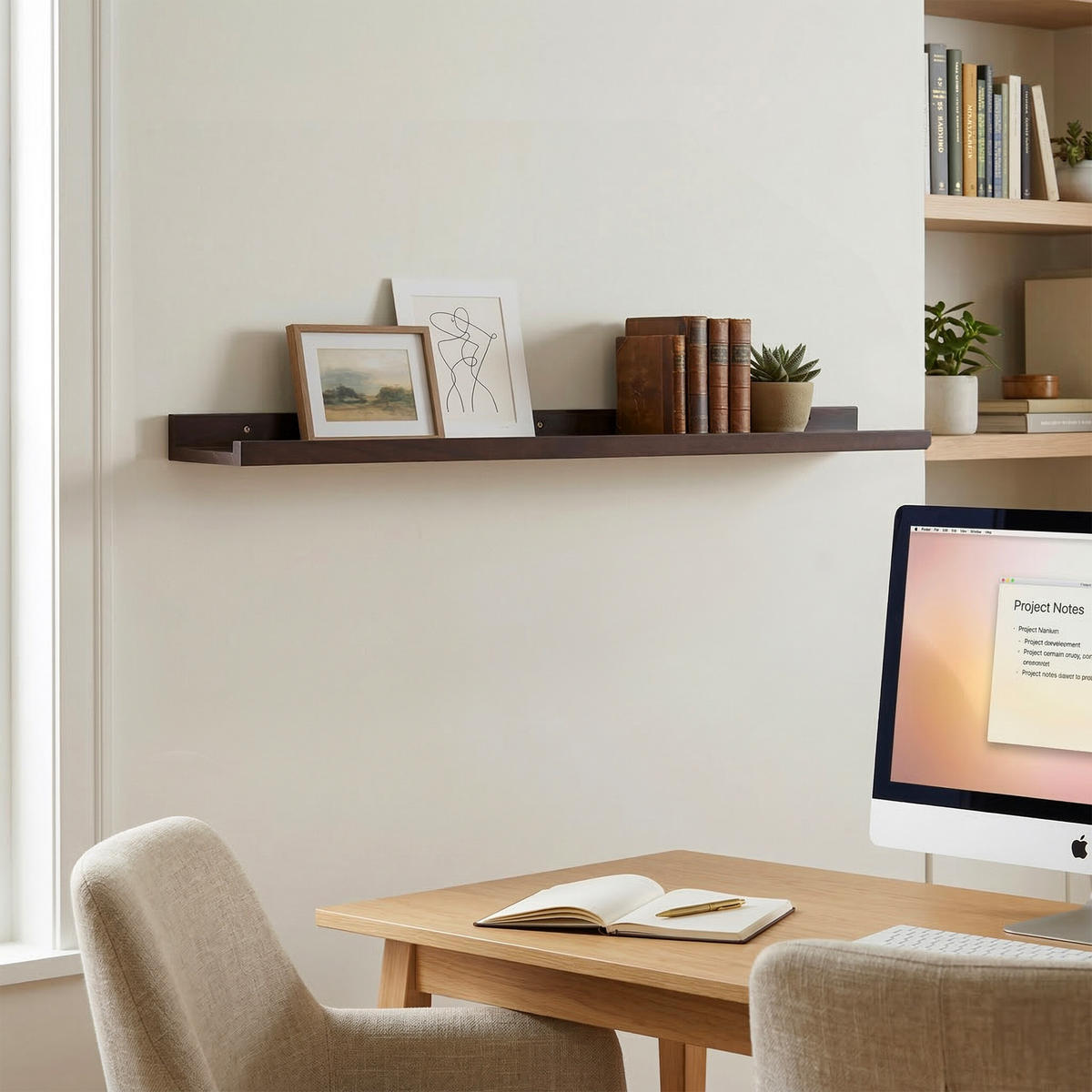 STENNÁ polica - tmavohnedá, drevo (80/5/15cm) - Relaxdays