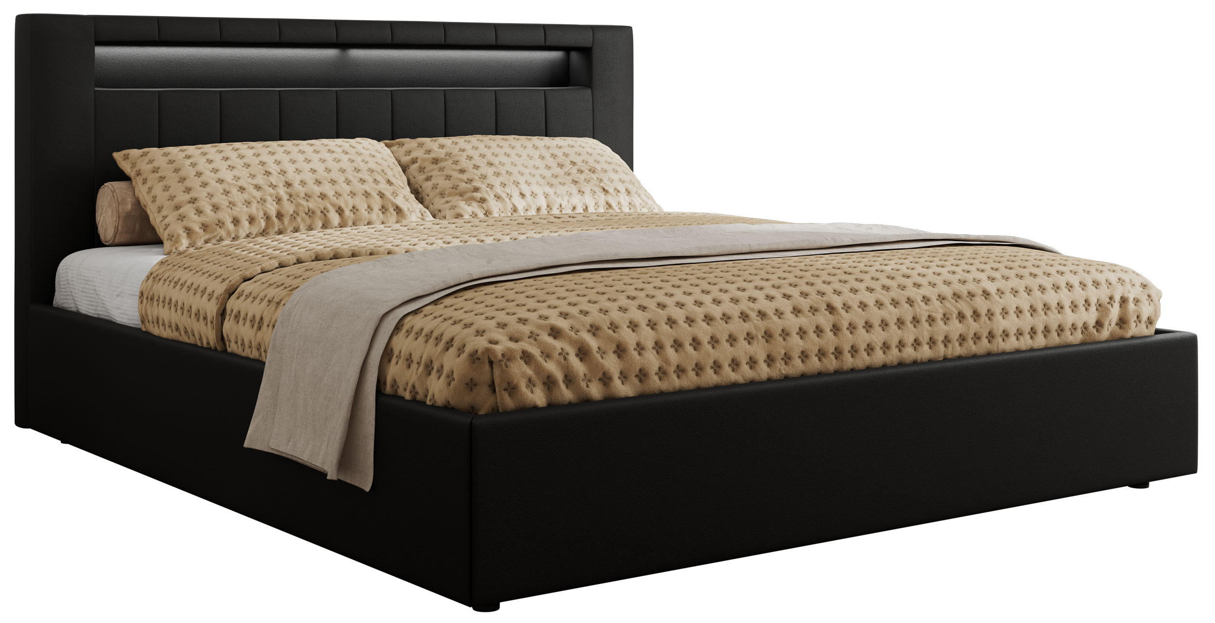 POLSTERBETT GOLD 5 CLASSIC 160/200 - Schwarz Kunstleder - Multipocket-Matratze - Schwarz, Textil (160/200cm) - MKS