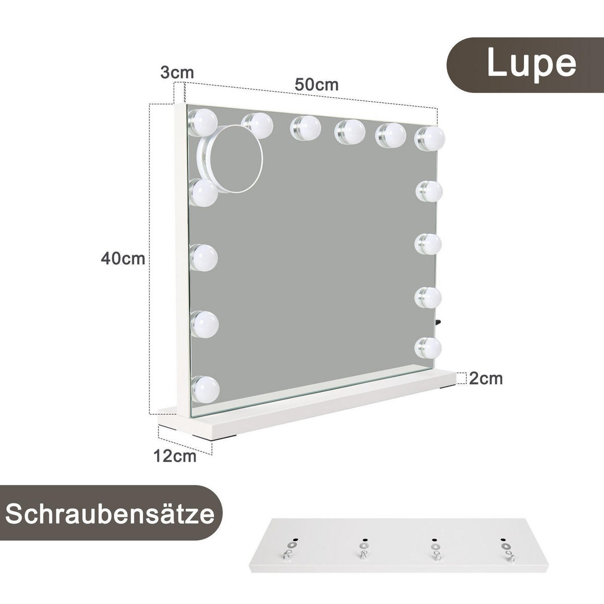 SCHMINKSPIEGEL Franklin 50/12/40 cm - Weiß, Glas (12/40/50cm) - Nettlife