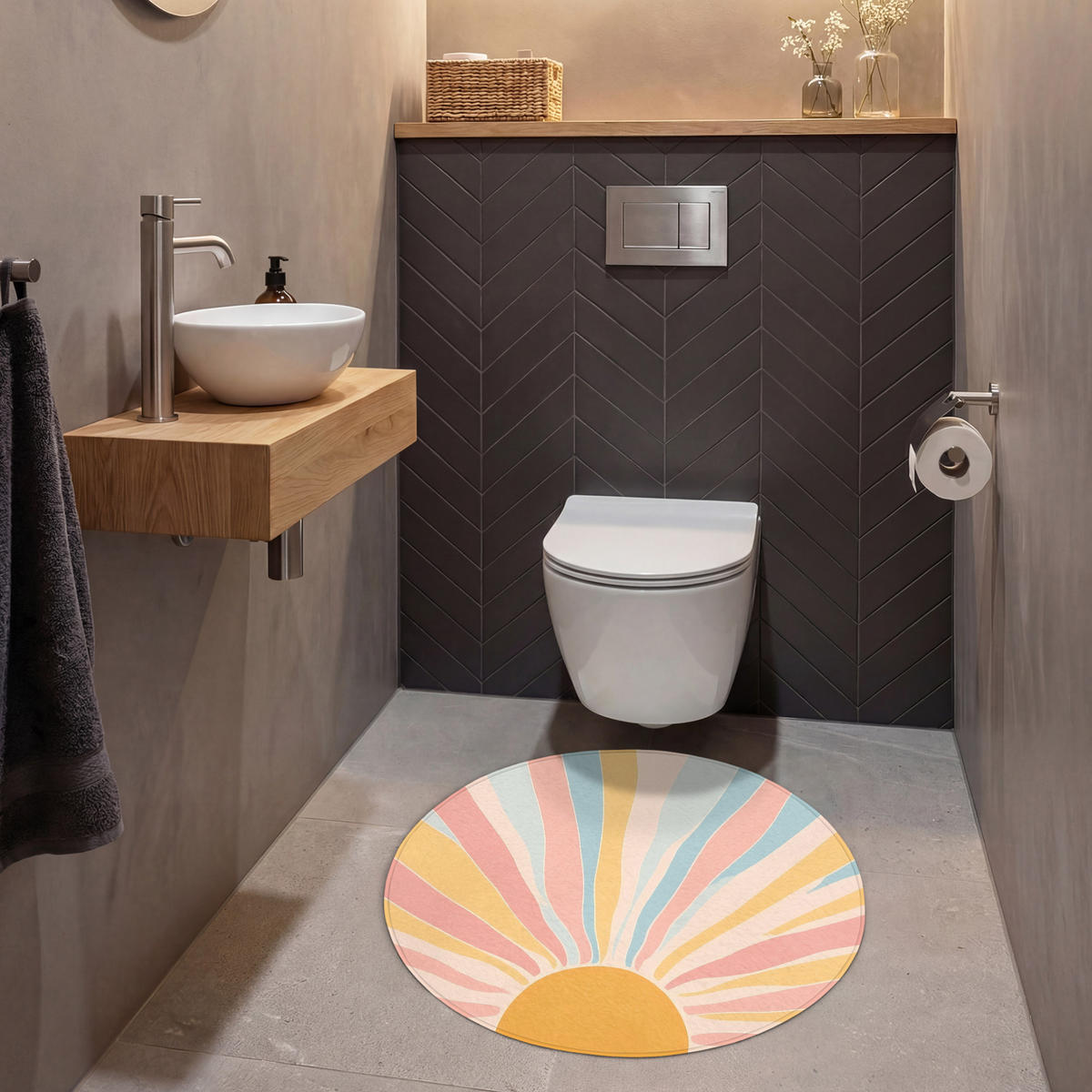 WC PŘEDLOŽKA Ilustrace - Slunce - Pastelové barvy 70x70 cm - pastelově modrá, textil/plast (70/1cm) - OnlyWow