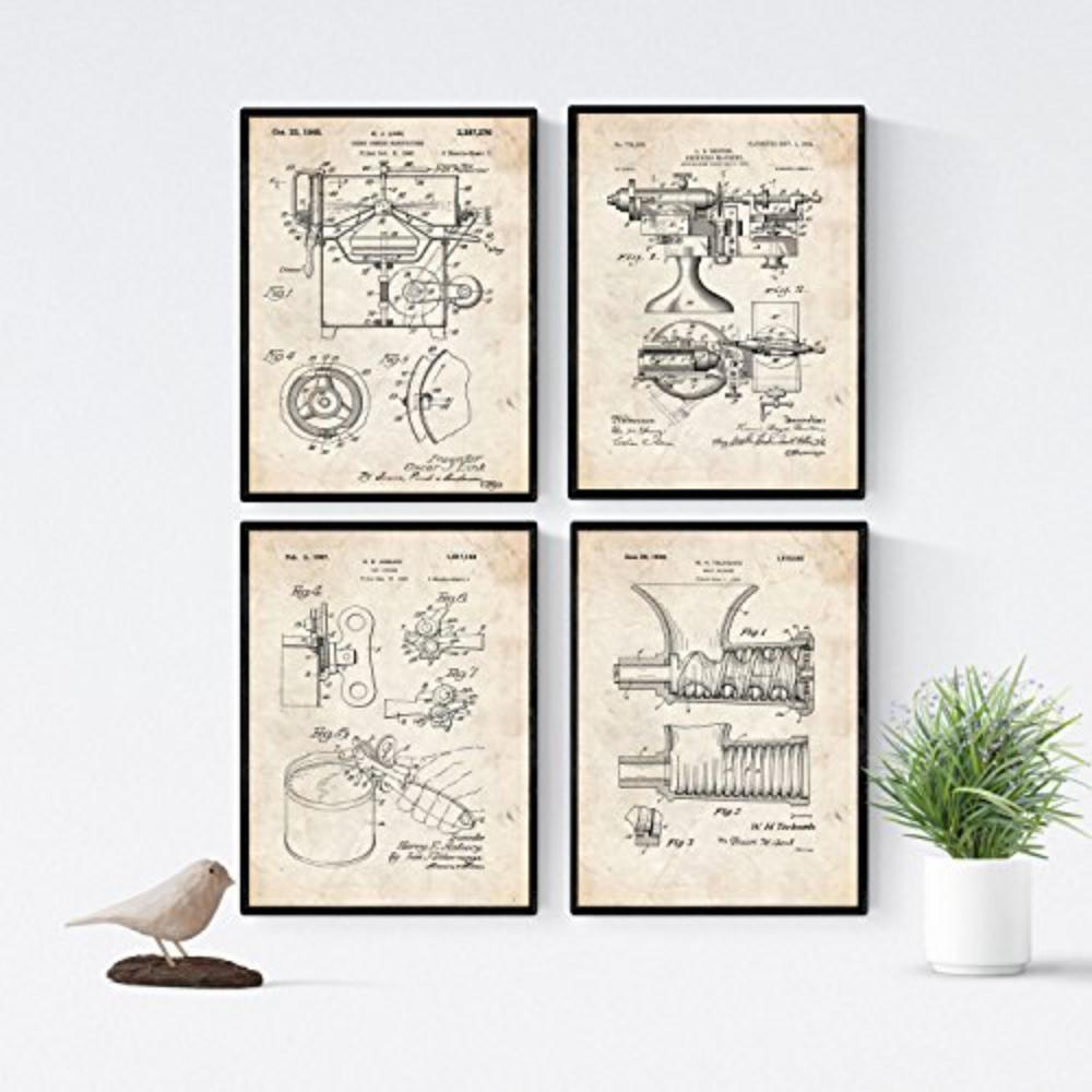 POSTER Set mit 4 Jahrgang Küche Patent A4 Rahmenlos - Klar, Papier (29.7/3cm) - Nacnic