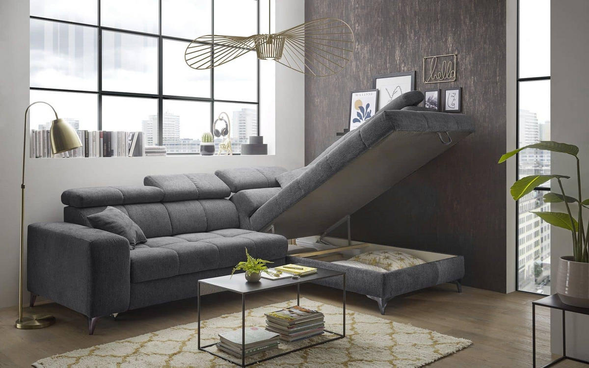 ECKSOFA mit elektrischer Wallaway-Funktion und vielseitigen Anpassungsmöglichkeiten - Anthrazit, Textil (198/282cm) - ed exciting design
