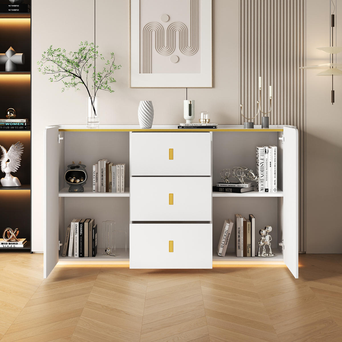 SIDEBOARD Weiß 150/35/80 cm - Weiß, Holzwerkstoff (35/80/150cm) - Urban Meuble