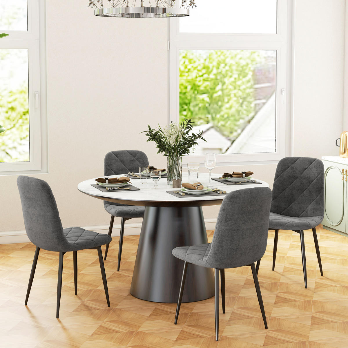 ESSZIMMERSTÜHLE 4er Set 45L x 54B x 87H cm Dunkelgrau - Grau, Kunststoff (54/87/45cm) - HOMCOM