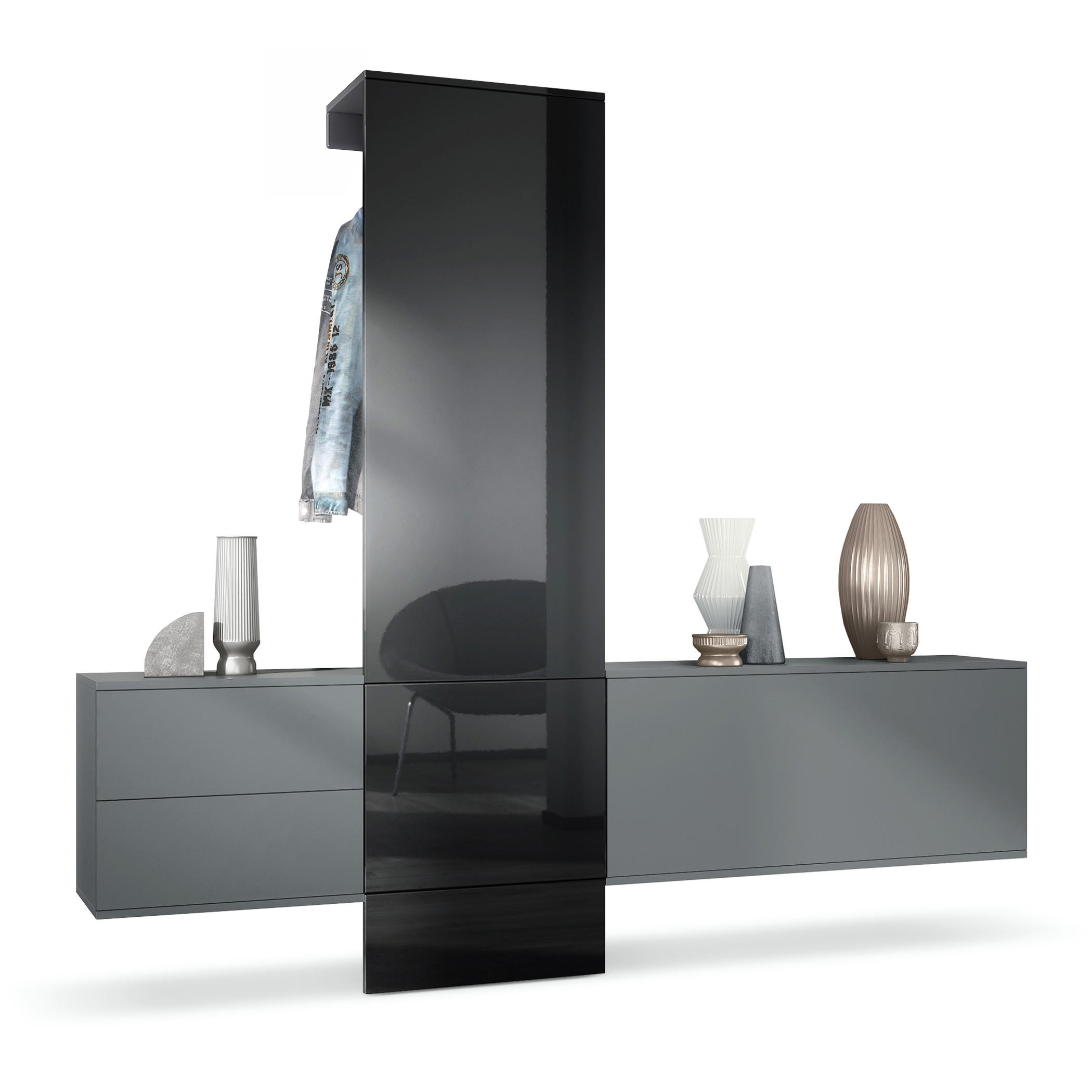 Vladon Garderobe Schwarz Hochglanz 209x193x35 cm