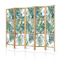 PARAVENT Japanischer 5-tlg 225x172 cm Tropische Pflanzen - Grün, Holz/Textil (225/172/3cm) - Muralo