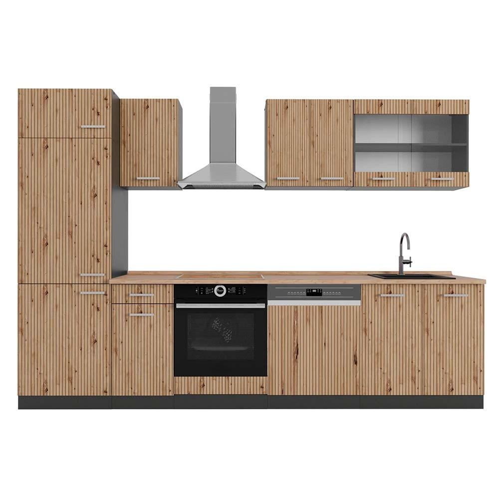 KÜCHENZEILE R-Line Artisan Eiche/Anthrazit 300 cm , AP Eiche - Anthrazit/Eiche Artisan, Holzwerkstoff (300/206.8/60cm) - Vicco