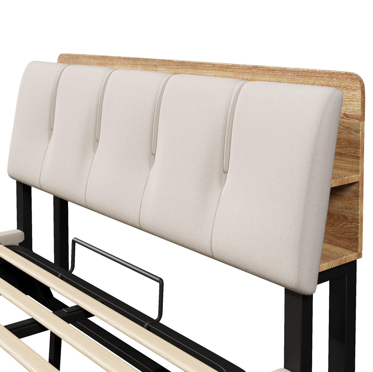 POLSTERBETT 140/200 cm aus Leinen und MDF mit LED-Beleuchtung USB Typ-C und Stauraum Beige - Beige, Textil (140/200cm) - Modenvie