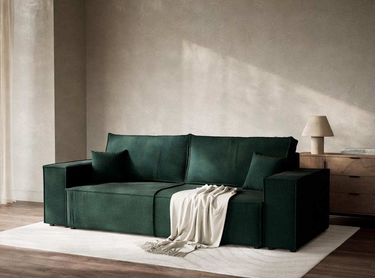 SOFA MIT SCHLAFFUNKTION Milos Grün Webstoff - Schwarz/Grün, Holz/Holzwerkstoff (255/70/105cm) - Maison de Reve