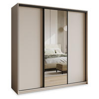 SCHWEBETÜRENSCHRANK TAVI 180/205/60 cm 3-türig mit Spiegel und Schubladen Kaschmir - Kaschmir/Schwarz, Holzwerkstoff (180/205/60cm) - MASSENO