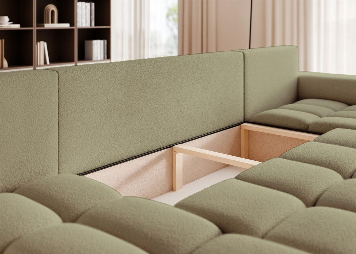 WOHNLANDSCHAFT Anabel Schlaffunktion - Grün, Holzwerkstoff/Textil (318/79/145cm) - Fun Möbel