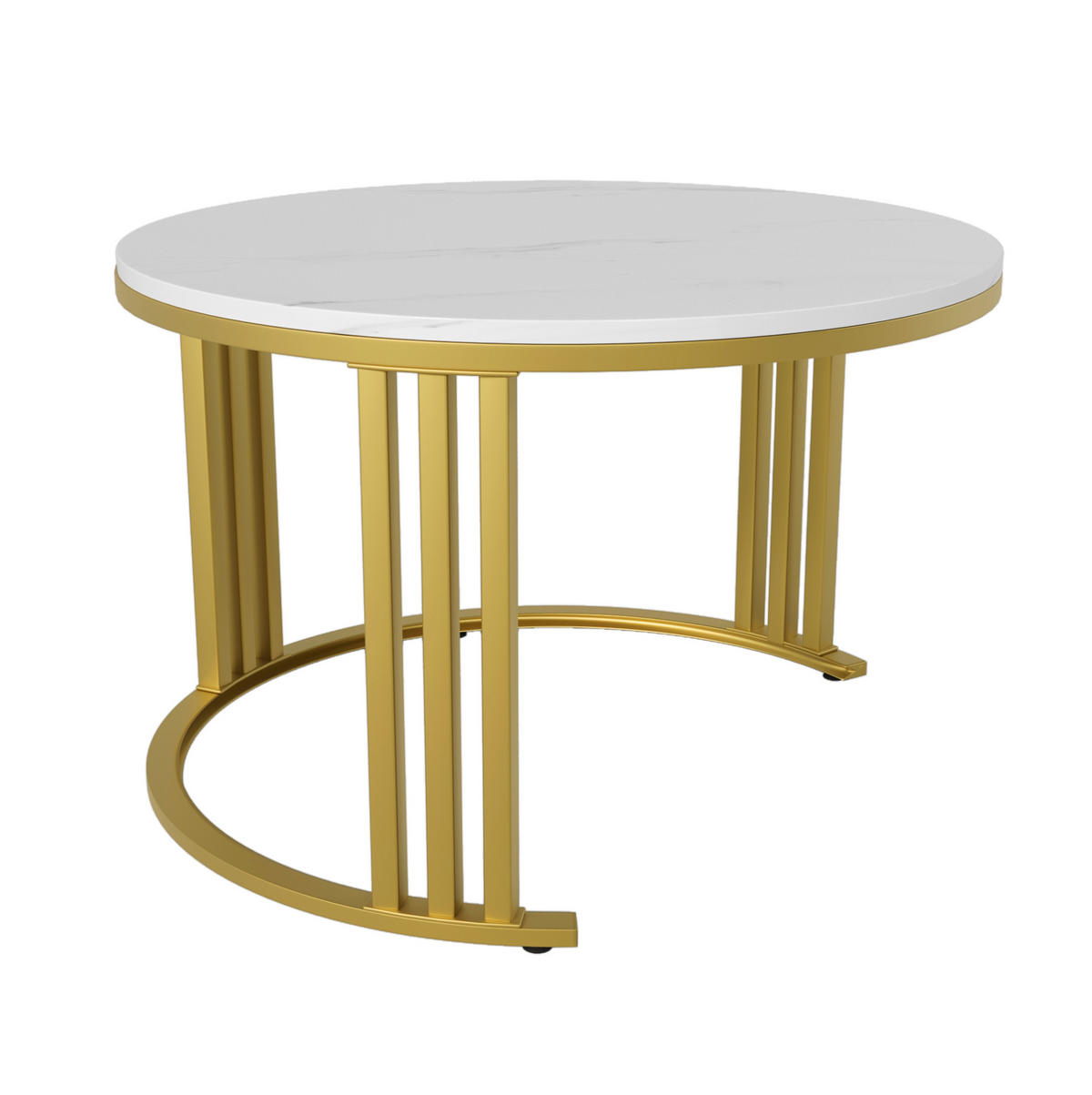 KONFERENČNÍ stolek z MDF 70x70x46 cm bílý se 2 zásuvkami, lesklou deskou a mramorovým dekorem - bílá, kompozitní dřevo (70/70/46cm) - Modfu