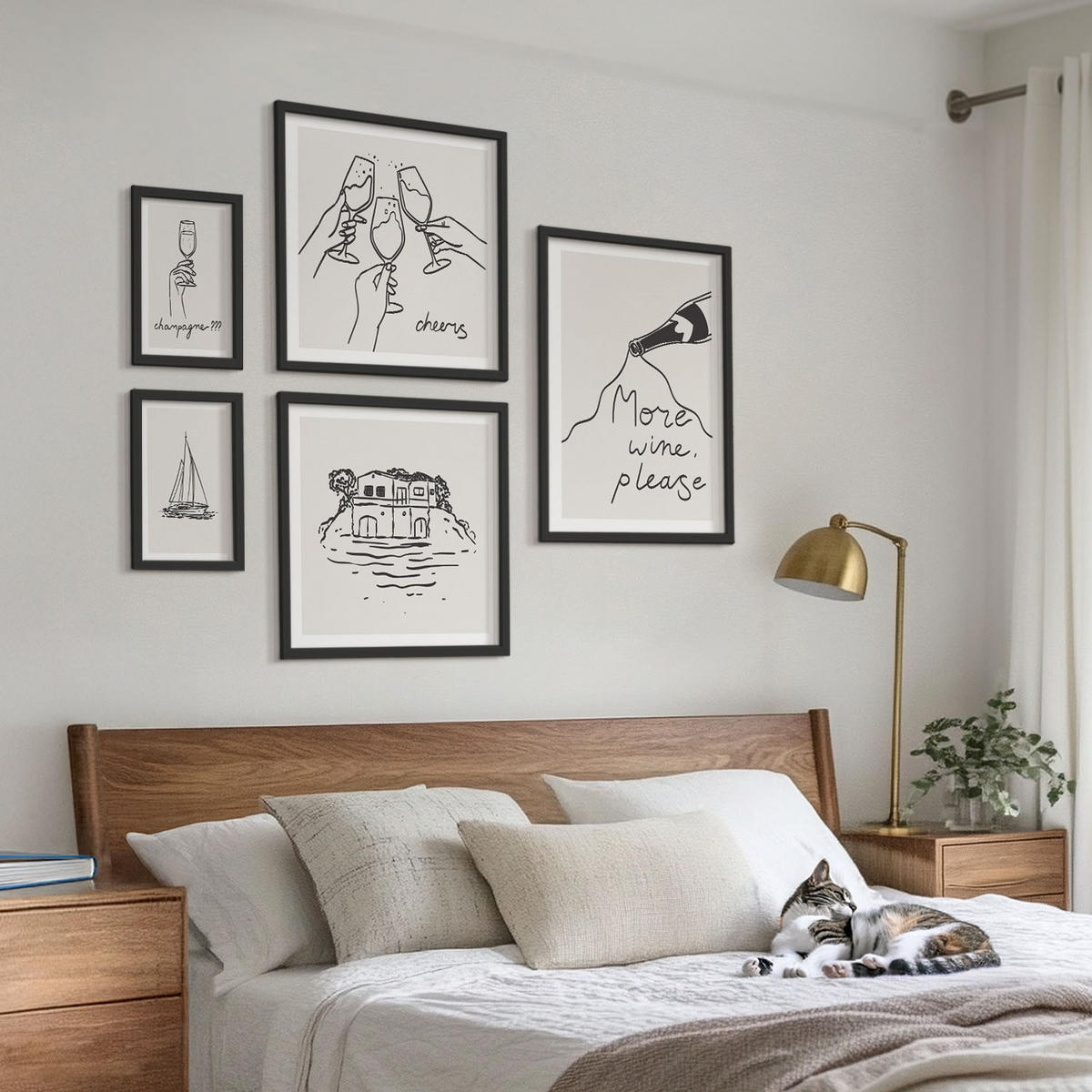 WANDBILDER 5er-Set - 50x50 cm & 20x30 cm & 40x60 cm Schwarzer Rahmen - Minimalistische Boho-Muster - Schwarz, Kunststoff (40/60cm) - ArtPrintCave