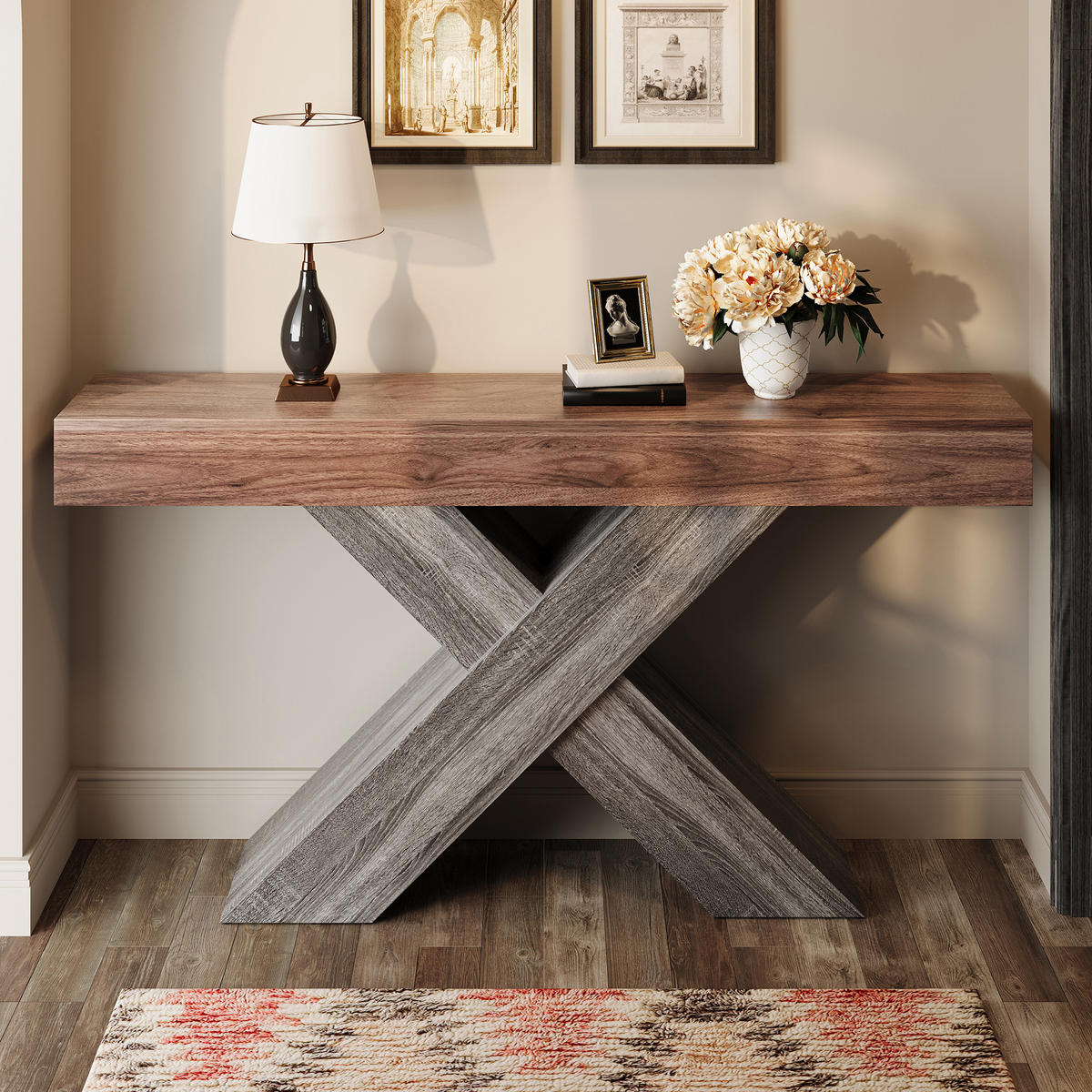 KONSOLENTISCH X Beine Holzoptik schmal - Nussbaumfarben, Holzwerkstoff (30/140/80cm) - Fortuna Lai