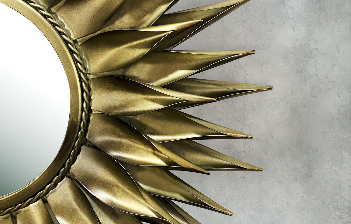 WANDSPIEGEL Rund Metall Messing Antik 74 cm Sonnenform - Goldfarben, Glas (74/74/6cm) - KADIMA DESIGN