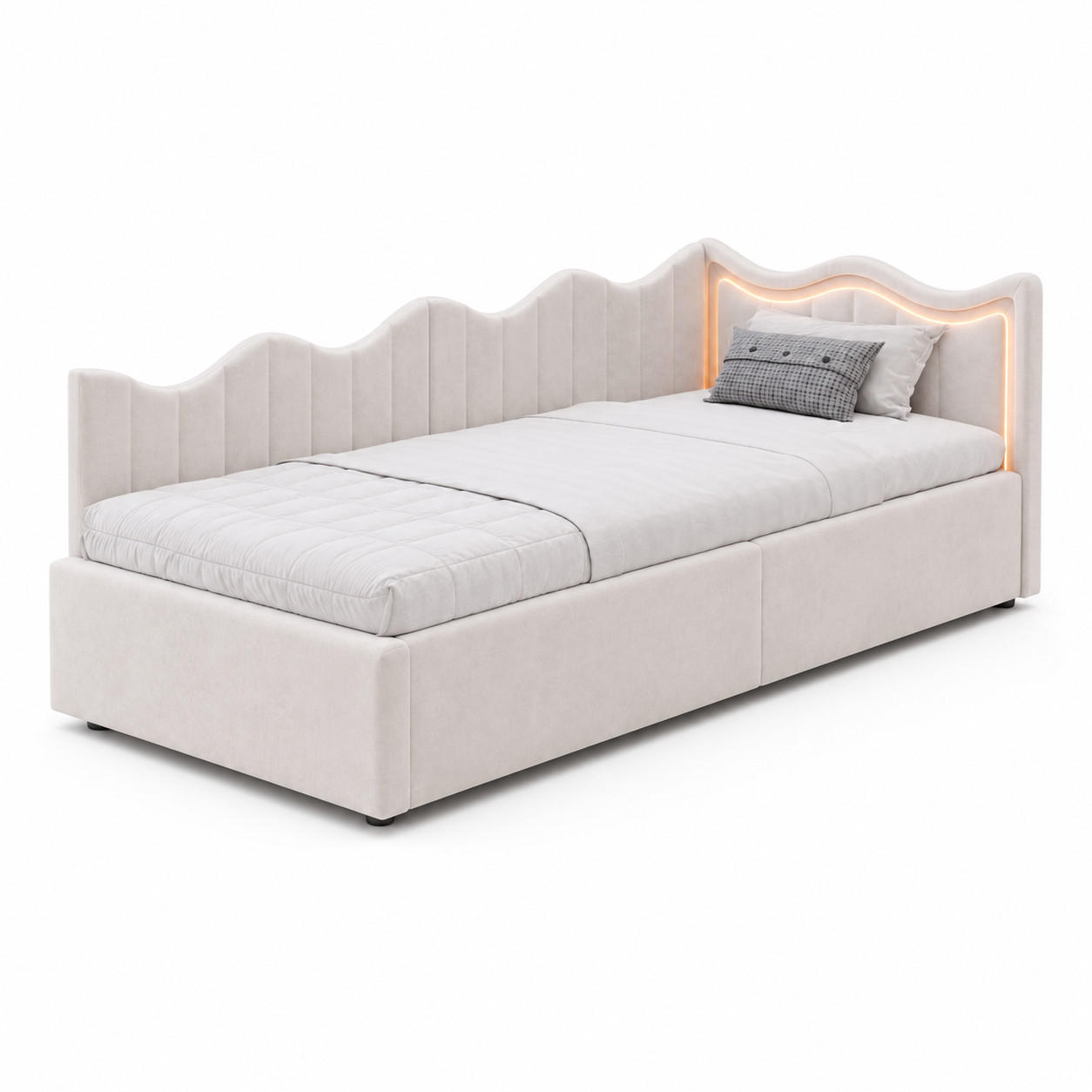 SCHLAFSOFA Samt cremeweiß mit RGB-LED-Beleuchtung, Fernbedienung, großem Stauraum unter der Liegefläche - Beige, Metall (97/75/213cm) - Joyfair