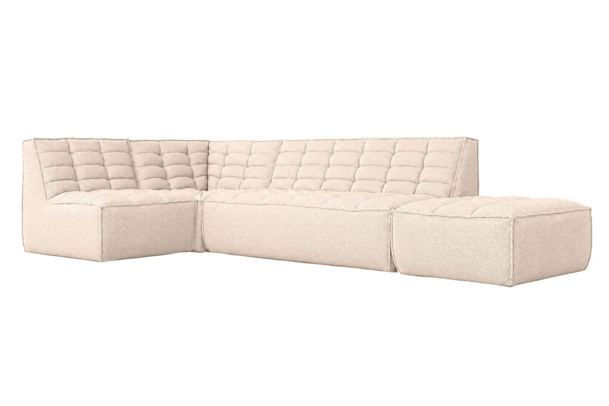 ROHOVÁ SEDAČKA modulární ve tvaru L s taburetem, plyšová tkanina Pop, Krémová, Levá strana, LAZY L s taburetem - krémová, dřevo (333/173cm) - Kaiser Möbel